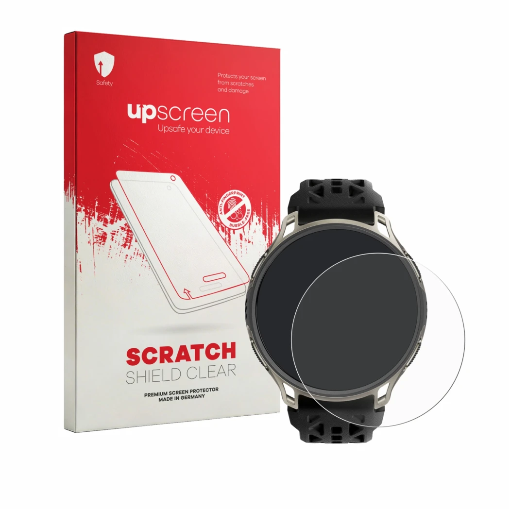 Front side of a product packaging with the brand logo upscreen. Next to it is the device Amazfit Cheetah 2 Pro shown with the