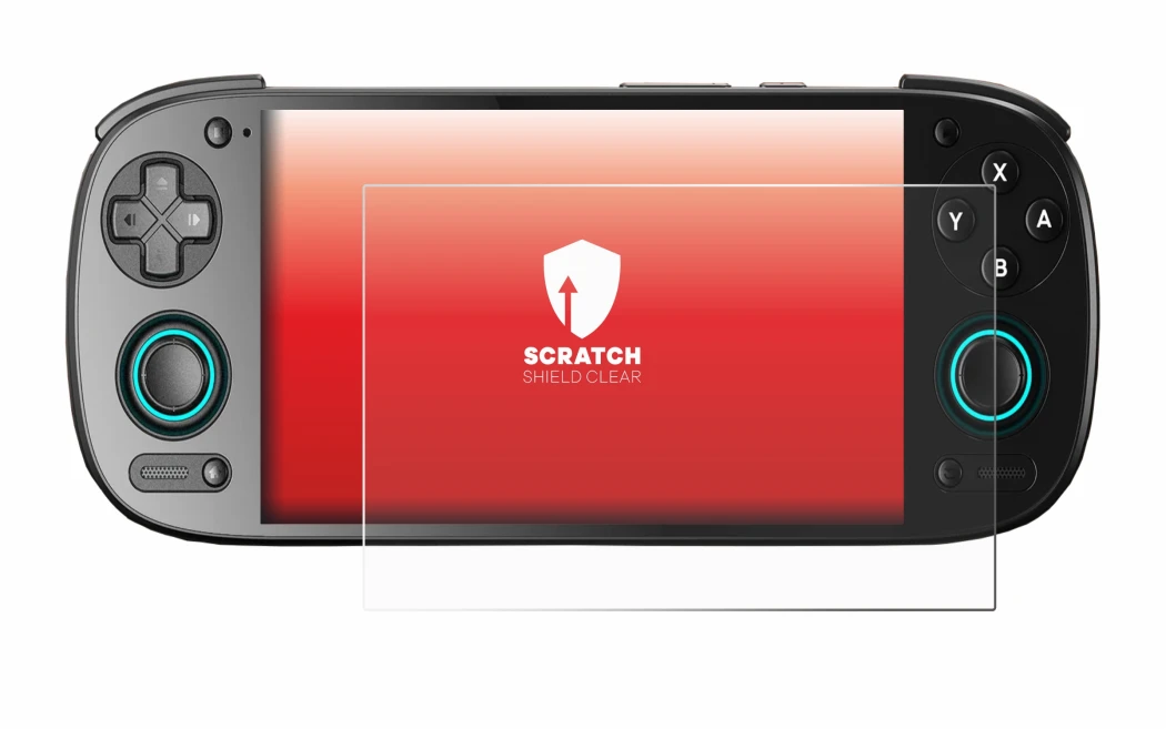 Image of the device Retroid Pocket 5 with a wide variety of screen protectors.