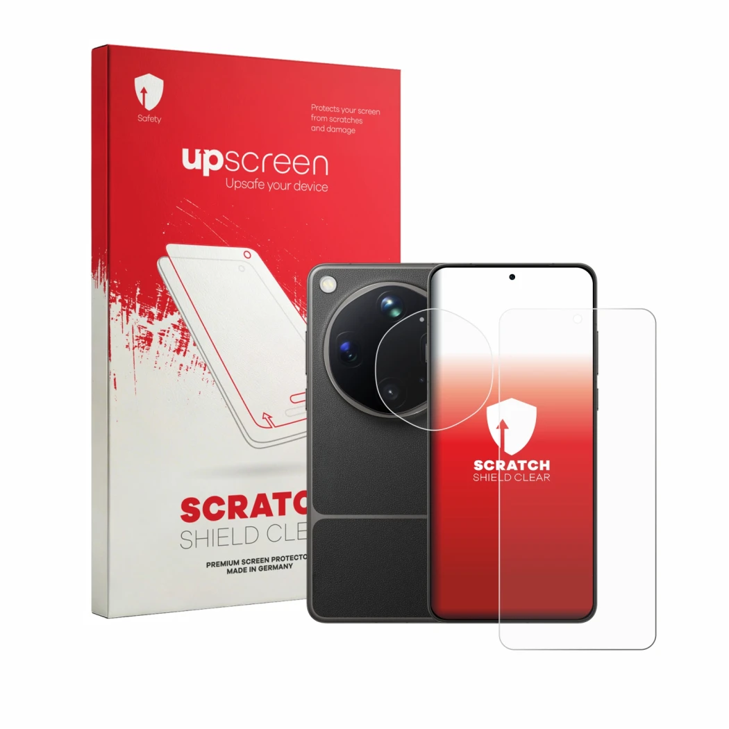 Front side of a product packaging with the brand logo upscreen. Next to it is the device Oppo Find X9 Ultra (Front+Camera) sho