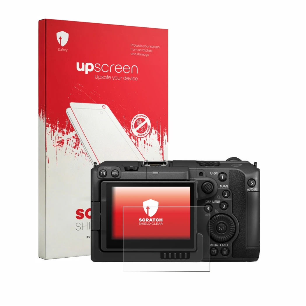 Front side of a product packaging with the brand logo upscreen. Next to it is the device Canon EOS C50 shown with the correspo
