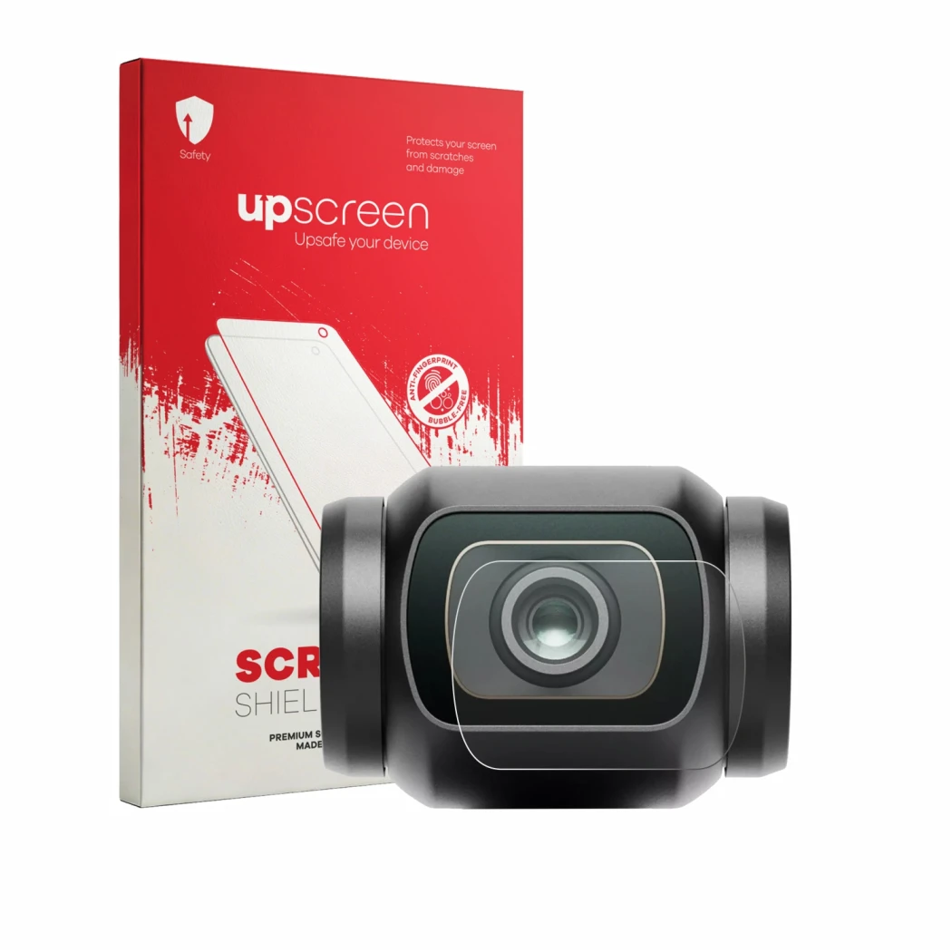 Front side of a product packaging with the brand logo upscreen. Next to it is the device DJI Osmo Pocket 4 (Lens) shown with t