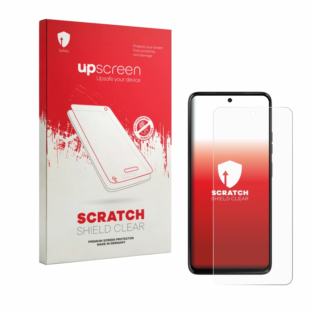 Front side of a product packaging with the brand logo upscreen. Next to it is the device Motorola Moto G37 shown with the corr
