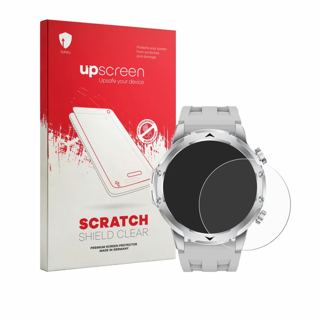 Front side of a product packaging with the brand logo upscreen. Next to it is the device FitVigor Smartwatch 1.53