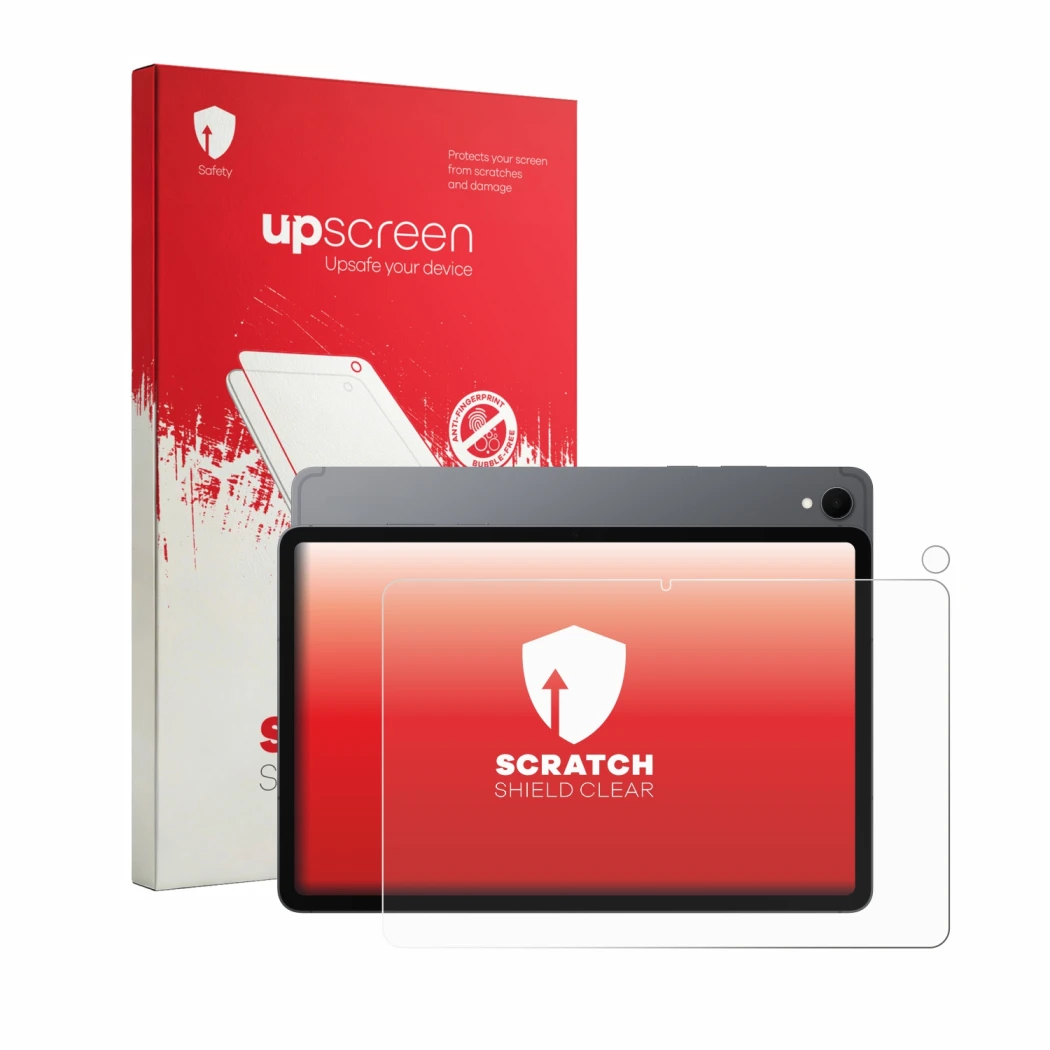 Front side of a product packaging with the brand logo upscreen. Next to it is the device Samsung Galaxy Tab S11 (Front+Camera)