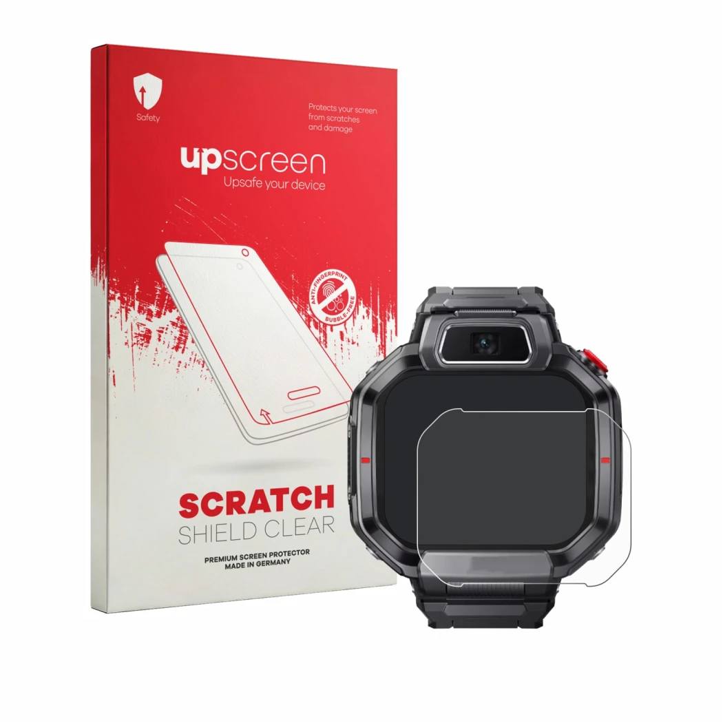 Front side of a product packaging with the brand logo upscreen. Next to it is the device Huawei Watch Kids X1 Pro shown with t