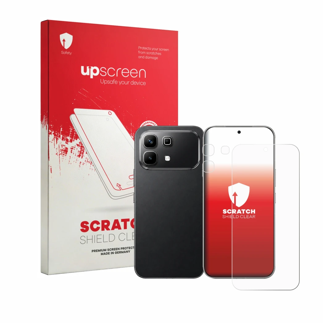 Front side of a product packaging with the brand logo upscreen. Next to it is the device Infinix Note 60 (Front+Camera) shown