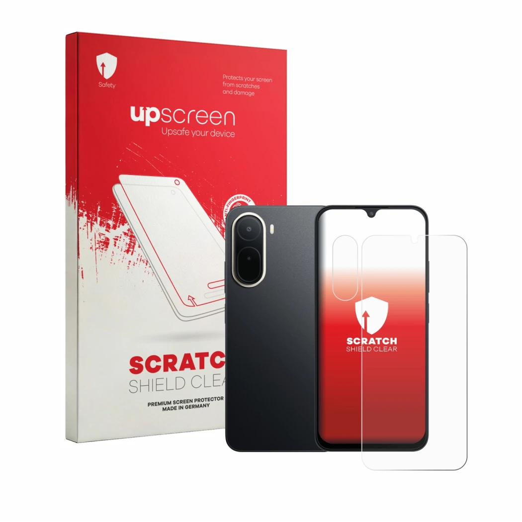 Front side of a product packaging with the brand logo upscreen. Next to it is the device Xiaomi Redmi A7 Pro (Front+Camera) sh