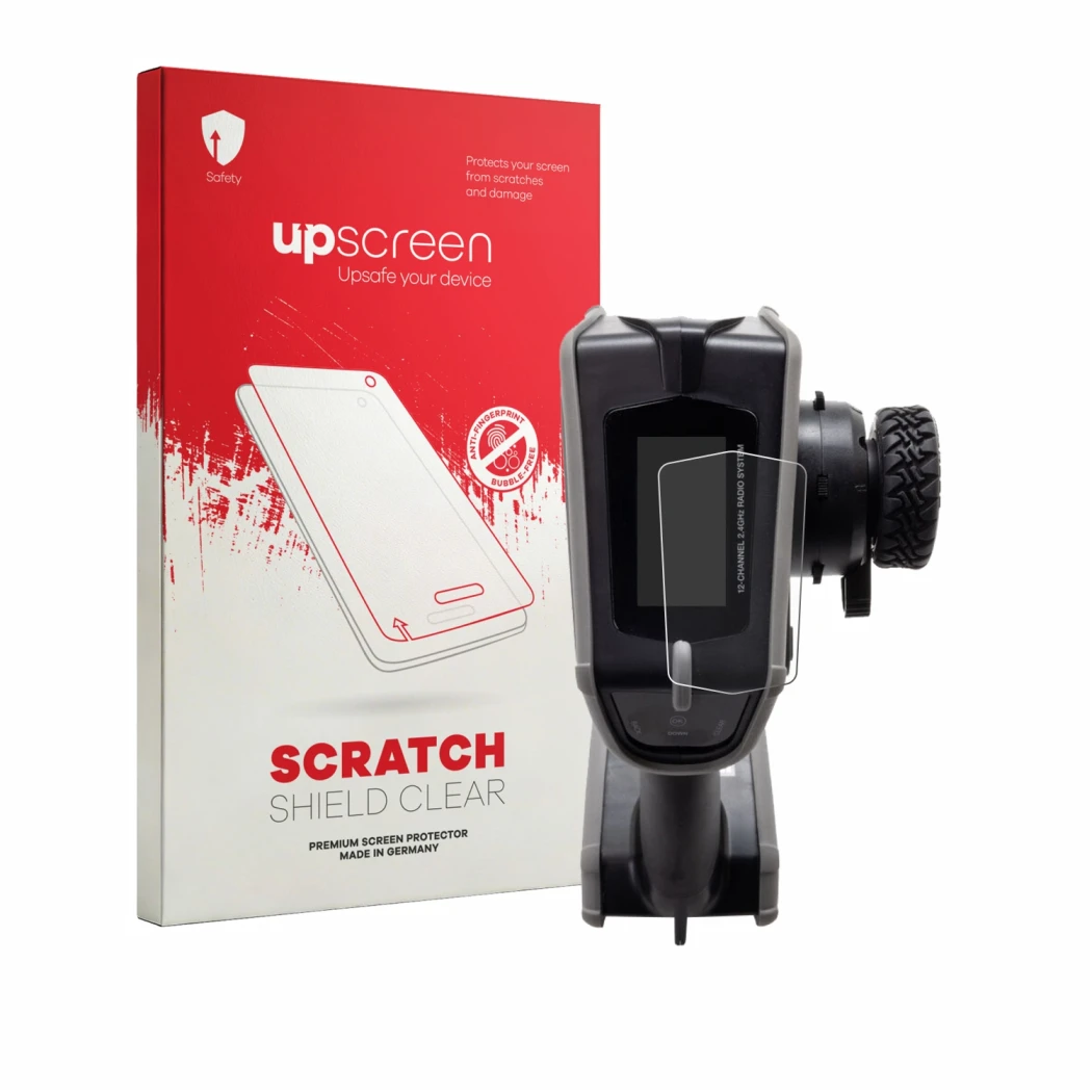 Front side of a product packaging with the brand logo upscreen. Next to it is the device Spektrum DX Rugged Plus shown with th