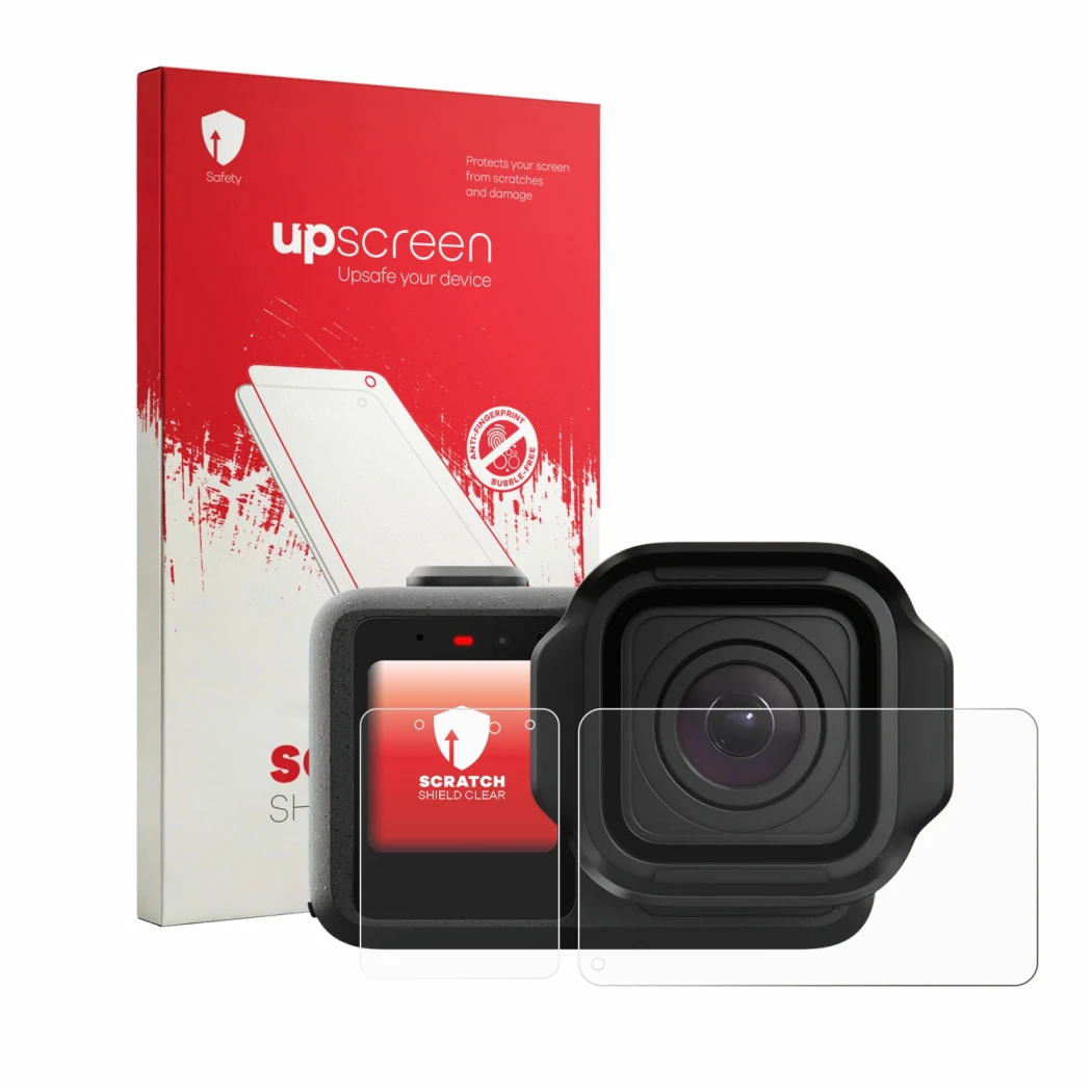 Front side of a product packaging with the brand logo upscreen. Next to it is the device GoPro Mission 1 Pro shown with the co