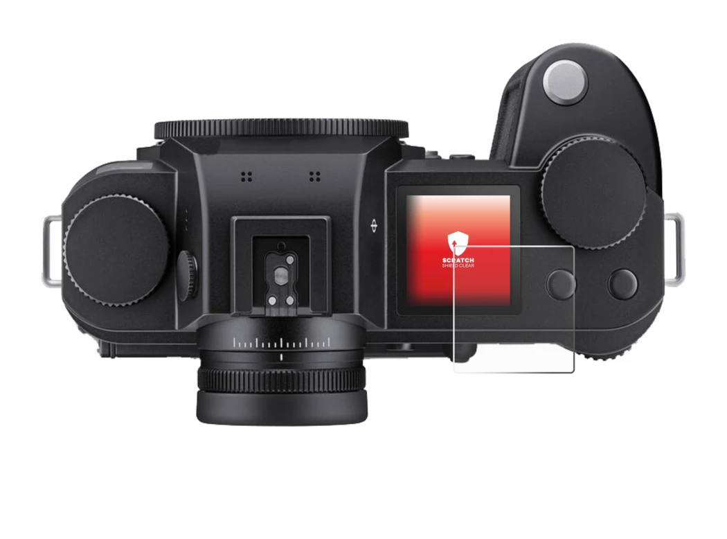 Image of the device Leica SL3-P (top plate display) with a wide variety of screen protectors.