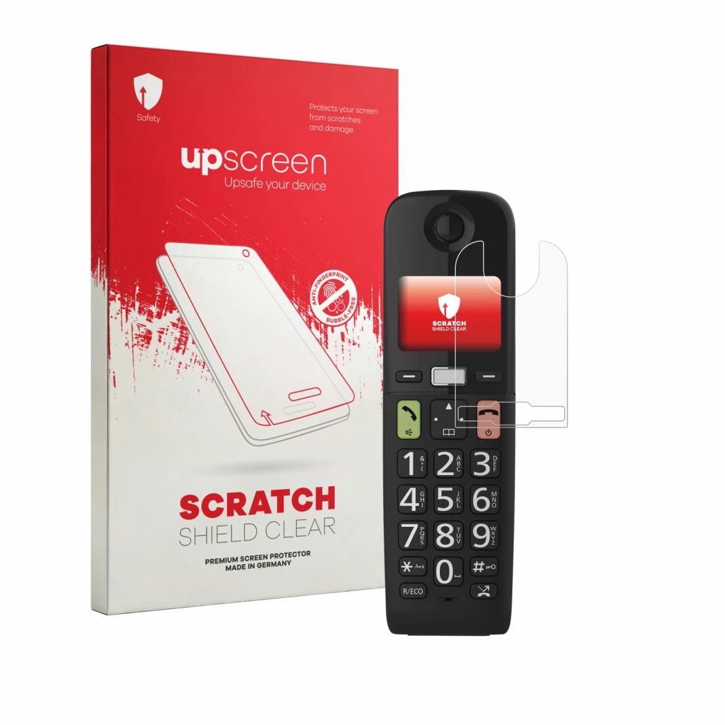Front side of a product packaging with the brand logo upscreen. Next to it is the device Panasonic KX-TGU130 shown with the co