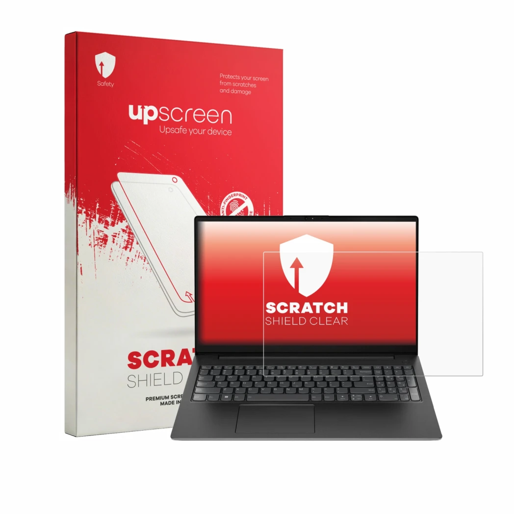 Front side of a product packaging with the brand logo upscreen. Next to it is the device Lenovo V15 7915 shown with the corres
