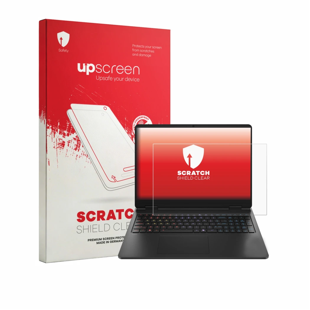 Front side of a product packaging with the brand logo upscreen. Next to it is the device HP HyperX Omen 16 shown with the corr