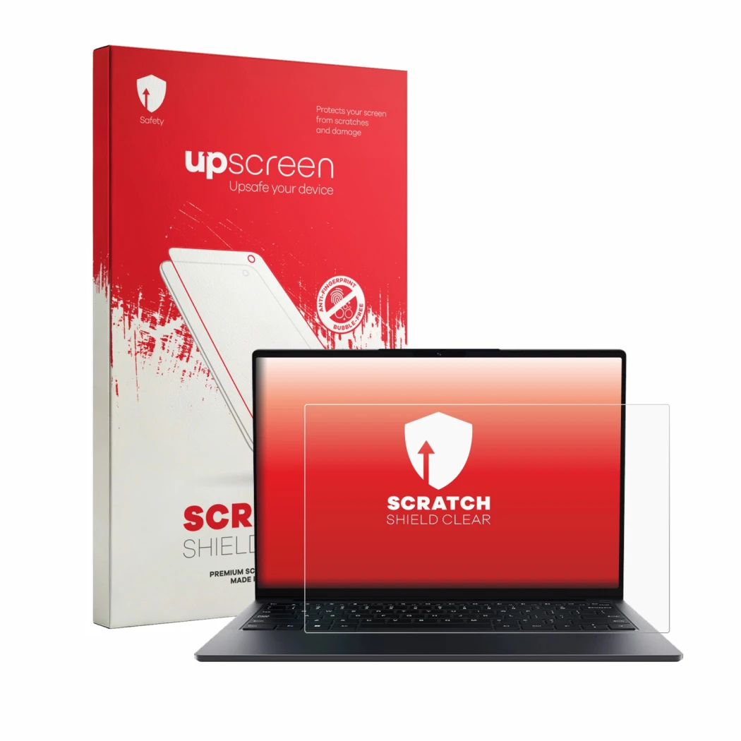 Front side of a product packaging with the brand logo upscreen. Next to it is the device Chuwi UniBook shown with the correspo