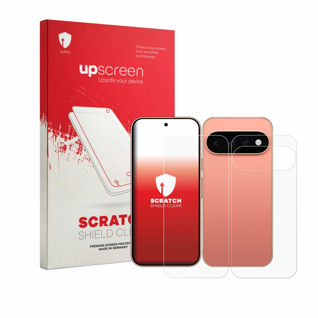 Front side of a product packaging with the brand logo upscreen. Next to it is the device Google Pixel 11 Pro (Front+Back) show
