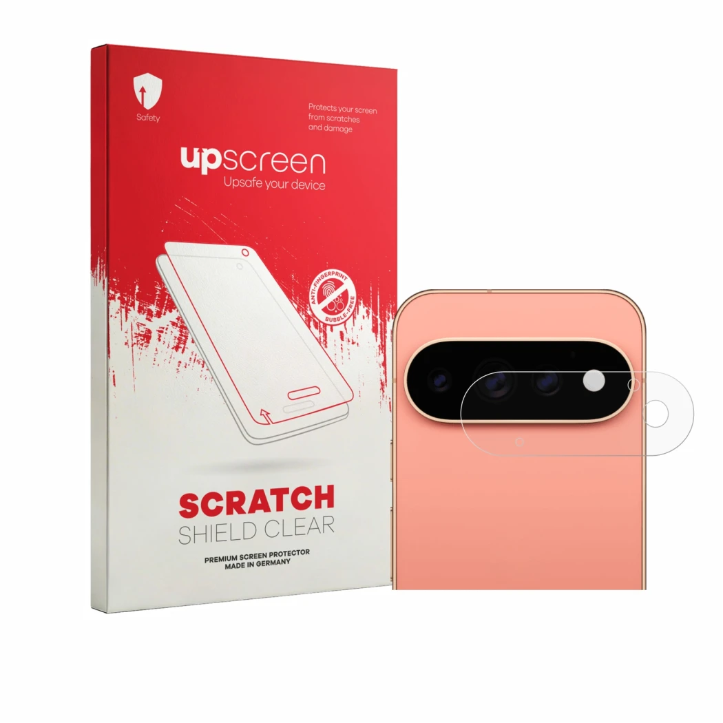 Front side of a product packaging with the brand logo upscreen. Next to it is the device Google Pixel 11 Pro (ONLY Camera Lens
