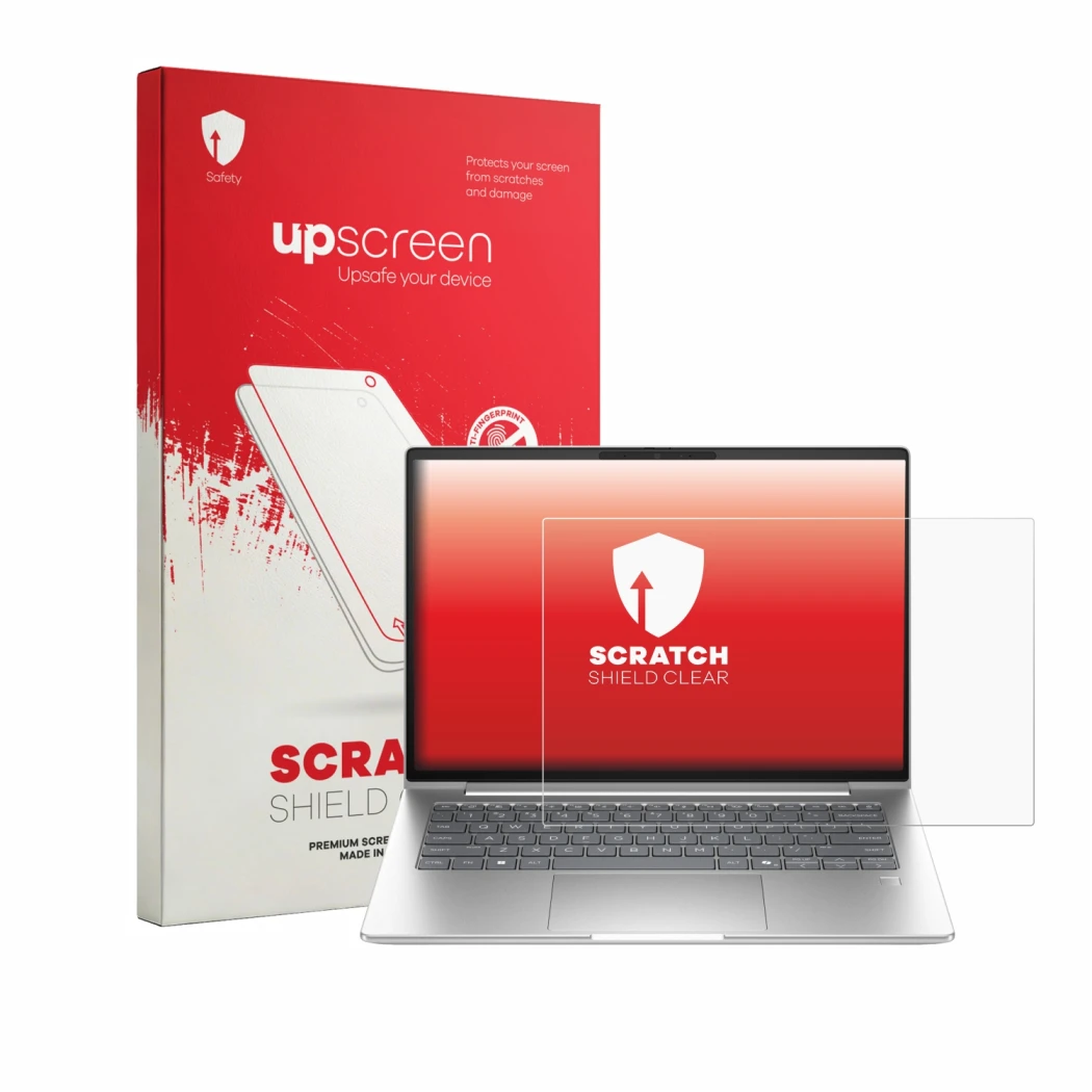Front side of a product packaging with the brand logo upscreen. Next to it is the device HP EliteBook 6 G2a 14