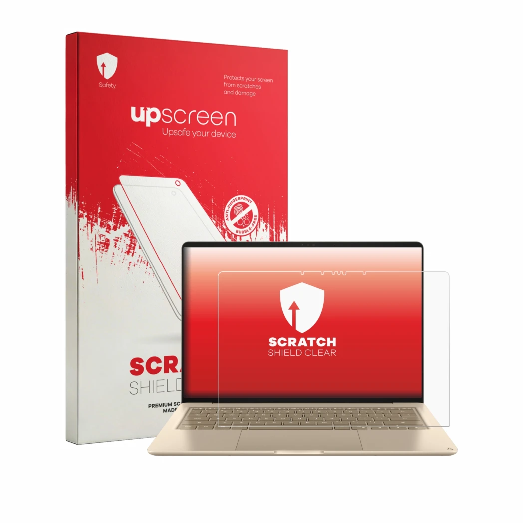 Front side of a product packaging with the brand logo upscreen. Next to it is the device Asus Zenbook 14 UX3480 2026 shown wit