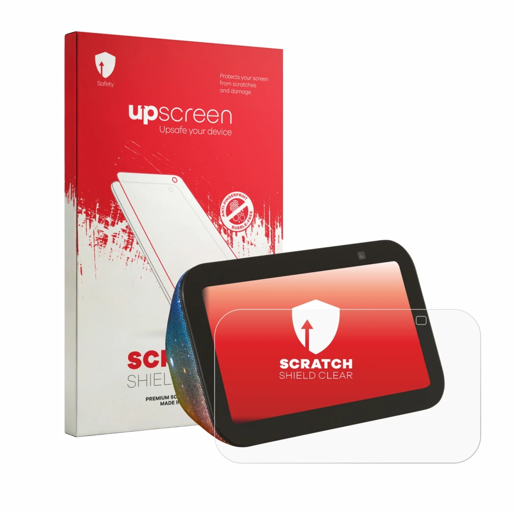 Front side of a product packaging with the brand logo upscreen. Next to it is the device Amazon Echo Show 5 Kids shown with th