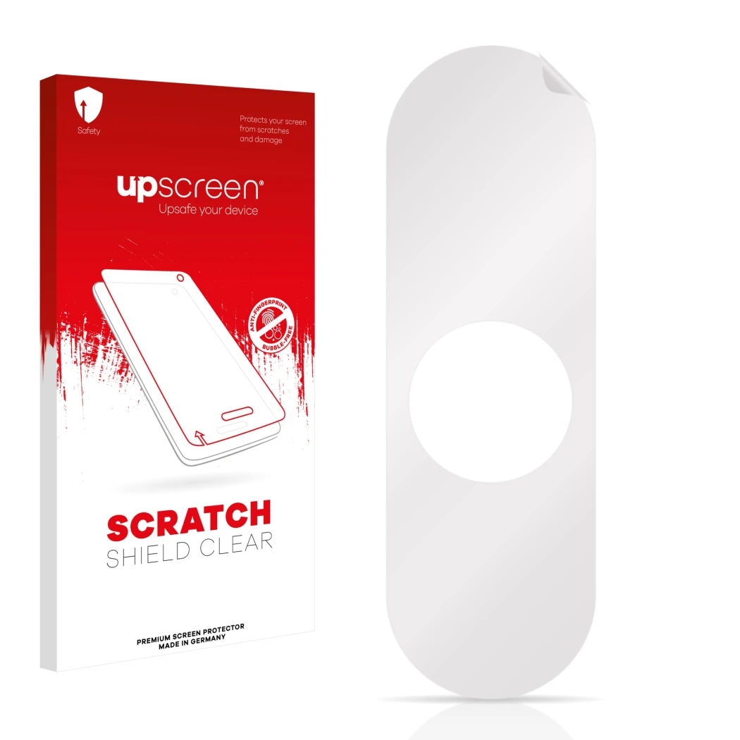 Front side of a product packaging with the brand logo upscreen. Next to it is the corresponding screen protector.