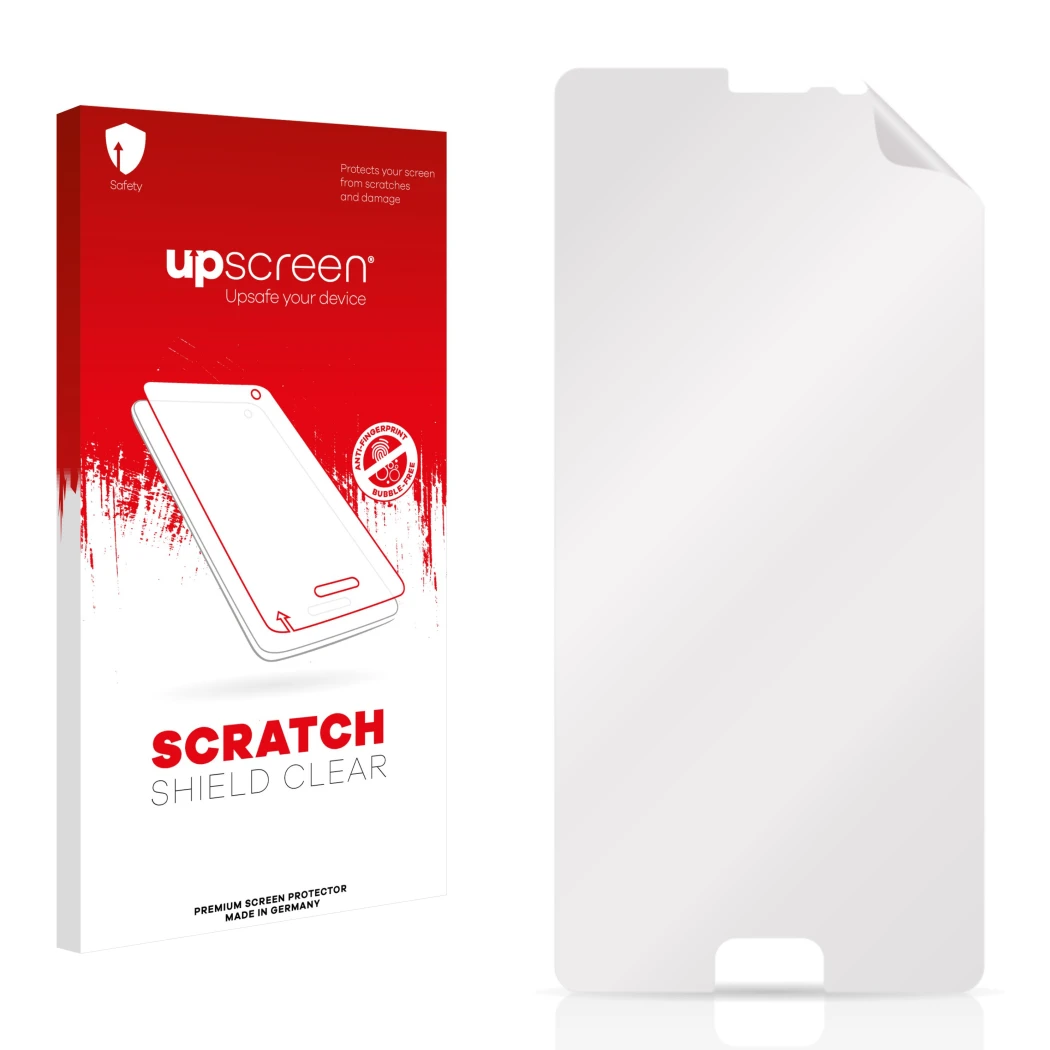 Front side of a product packaging with the brand logo upscreen. Next to it is the corresponding screen protector.
