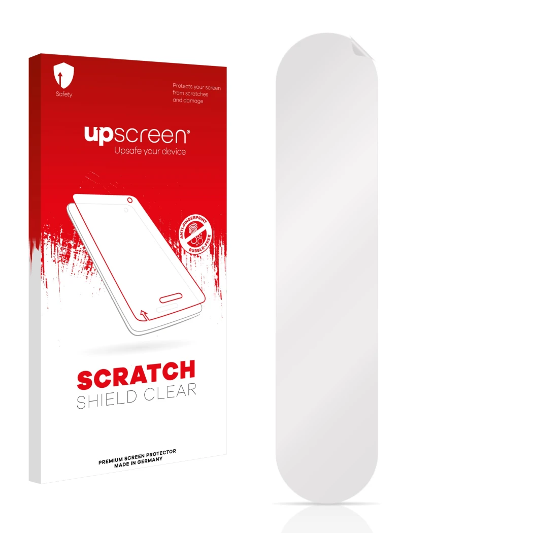 Front side of a product packaging with the brand logo upscreen. Next to it is the corresponding screen protector.