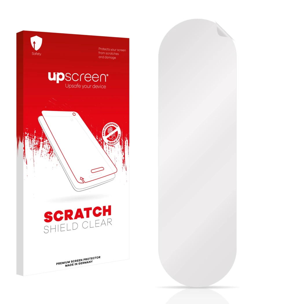 Front side of a product packaging with the brand logo upscreen. Next to it is the corresponding screen protector.