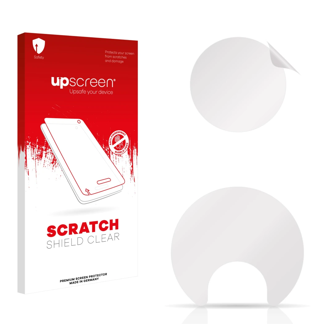 Front side of a product packaging with the brand logo upscreen. Next to it is the corresponding screen protector.
