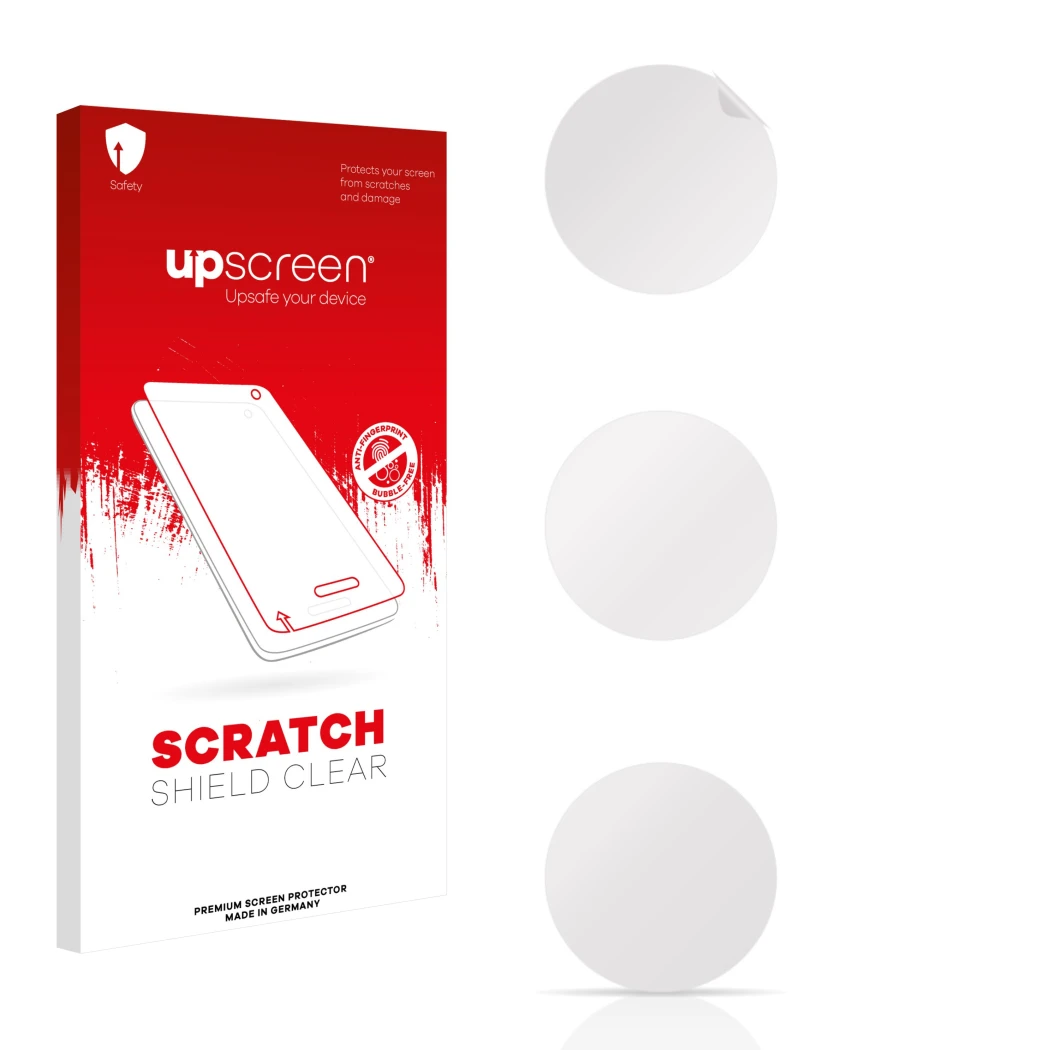 Front side of a product packaging with the brand logo upscreen. Next to it is the corresponding screen protector.