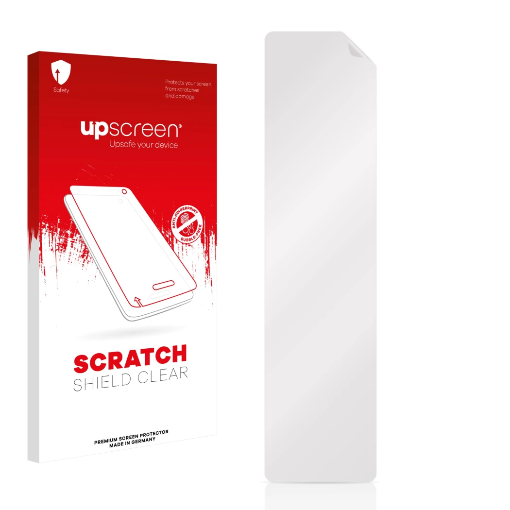 Front side of a product packaging with the brand logo upscreen. Next to it is the corresponding screen protector.