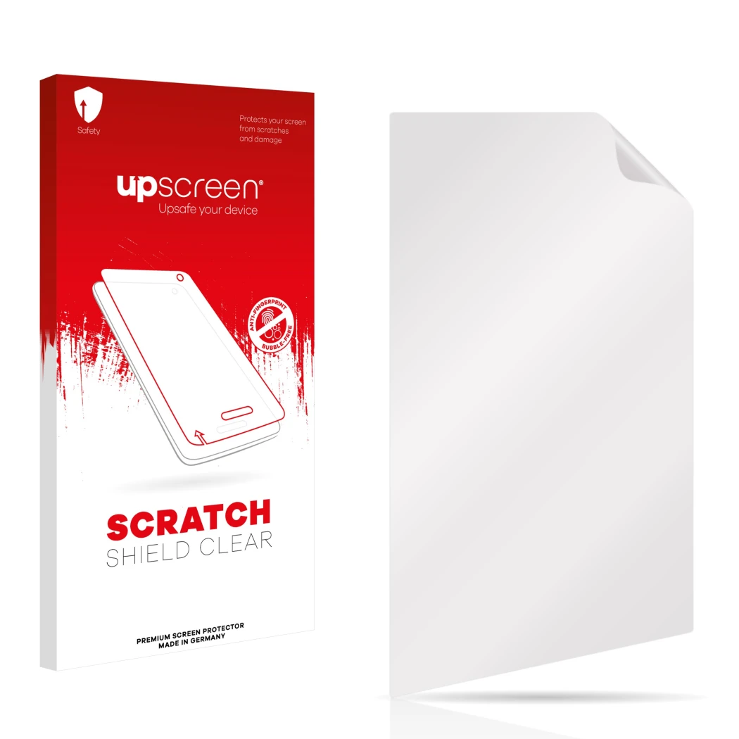 Front side of a product packaging with the brand logo upscreen. Next to it is the corresponding screen protector.