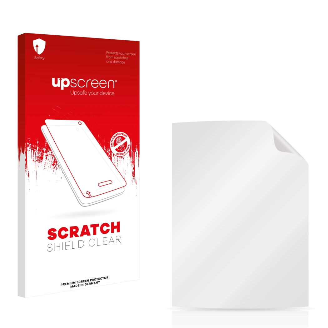 Front side of a product packaging with the brand logo upscreen. Next to it is the corresponding screen protector.