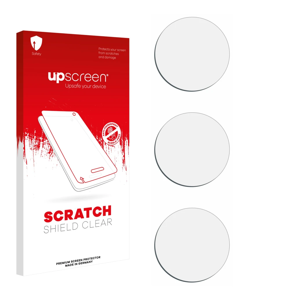 Front side of a product packaging with the brand logo upscreen. Next to it is the corresponding screen protector.
