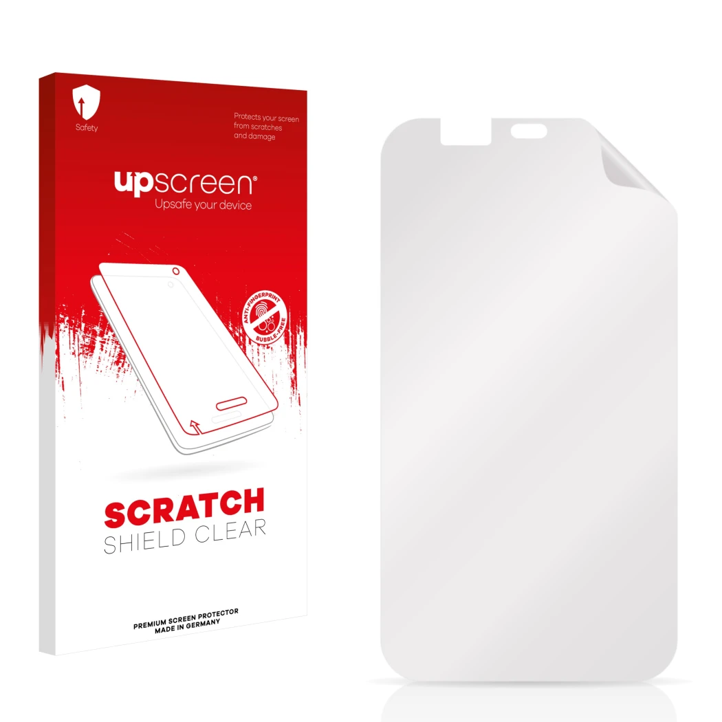 Front side of a product packaging with the brand logo upscreen. Next to it is the corresponding screen protector.