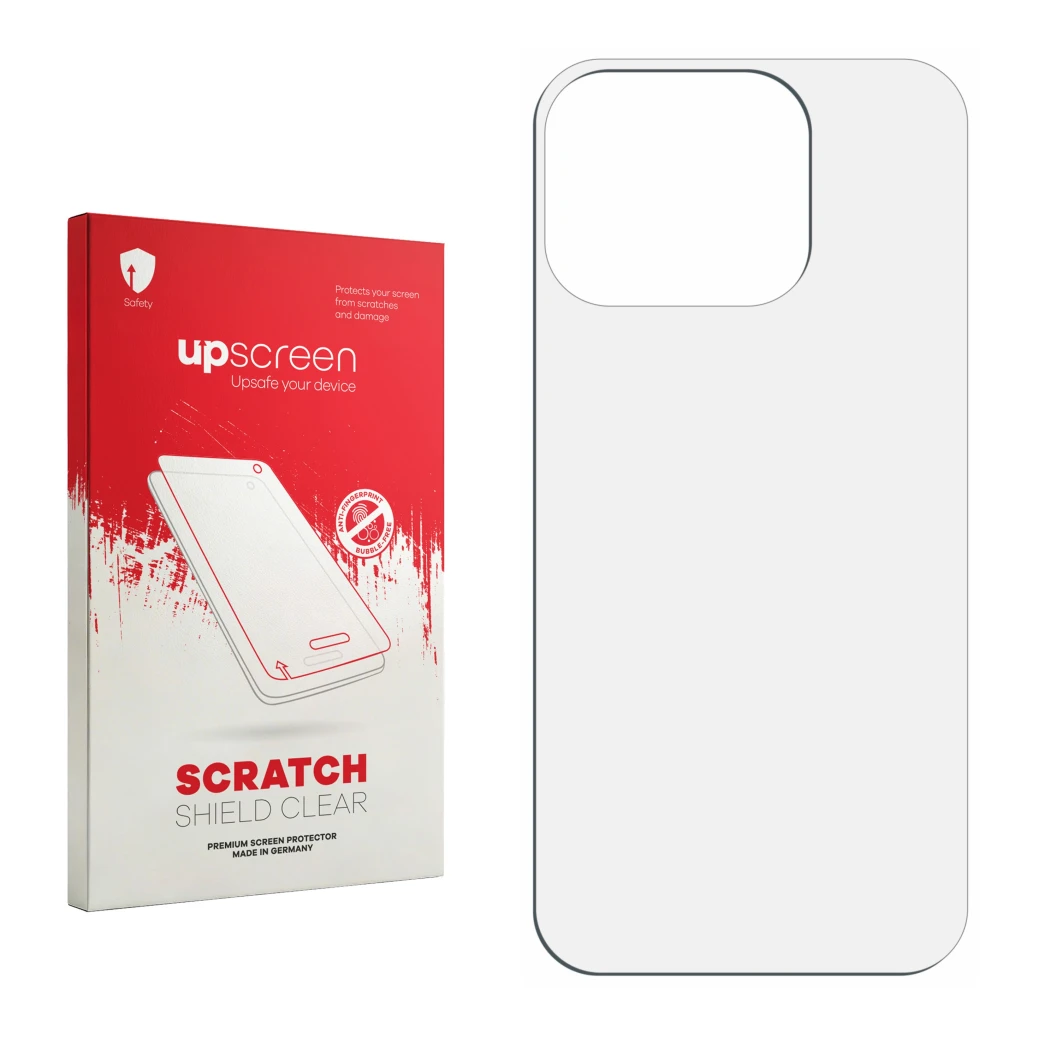 Front side of a product packaging with the brand logo upscreen. Next to it is the corresponding screen protector.