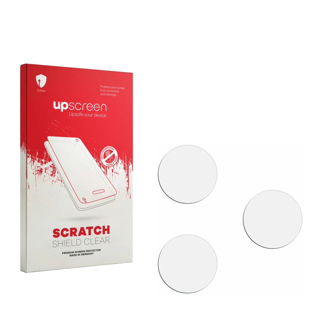 Front side of a product packaging with the brand logo upscreen. Next to it is the corresponding screen protector.