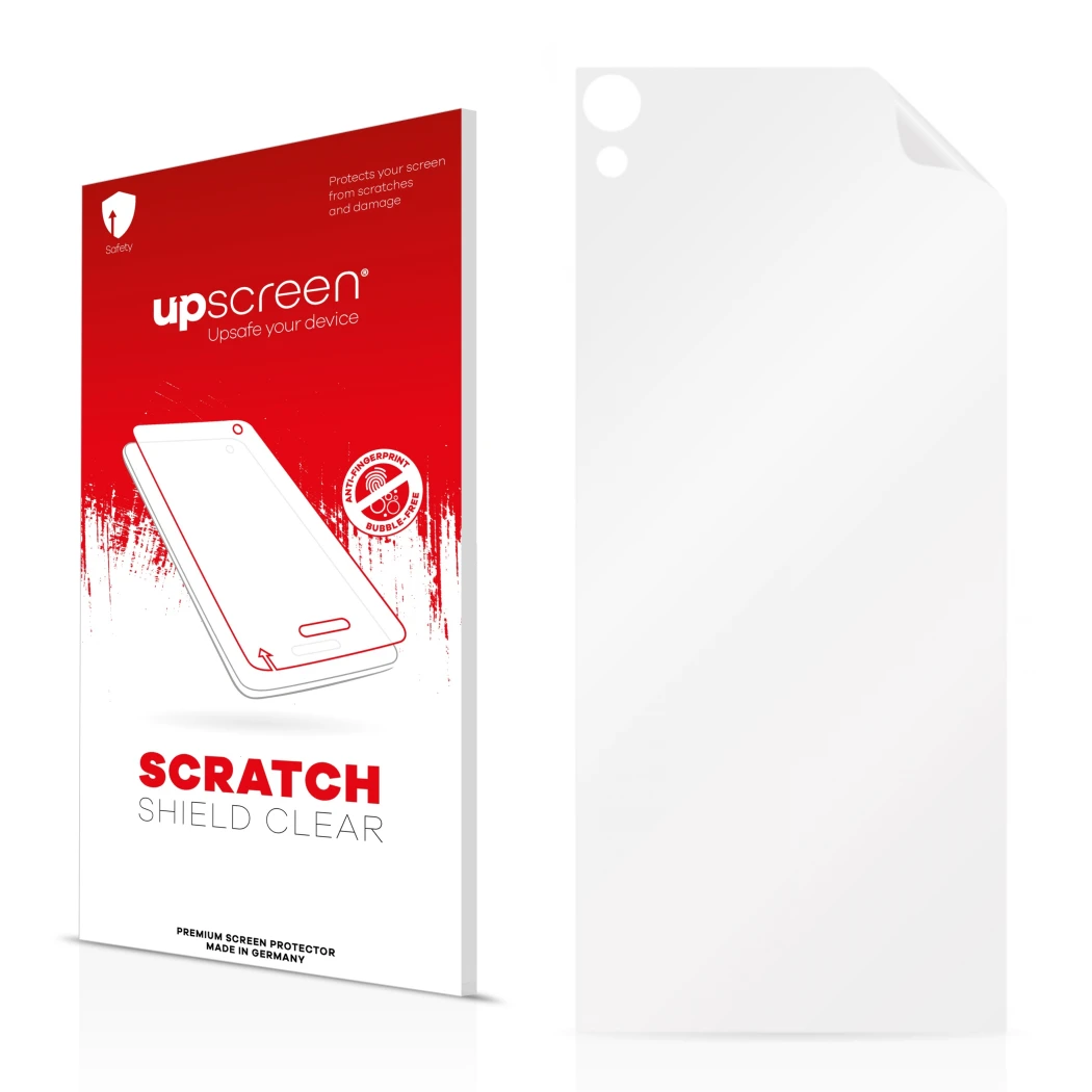 Front side of a product packaging with the brand logo upscreen. Next to it is the corresponding screen protector.