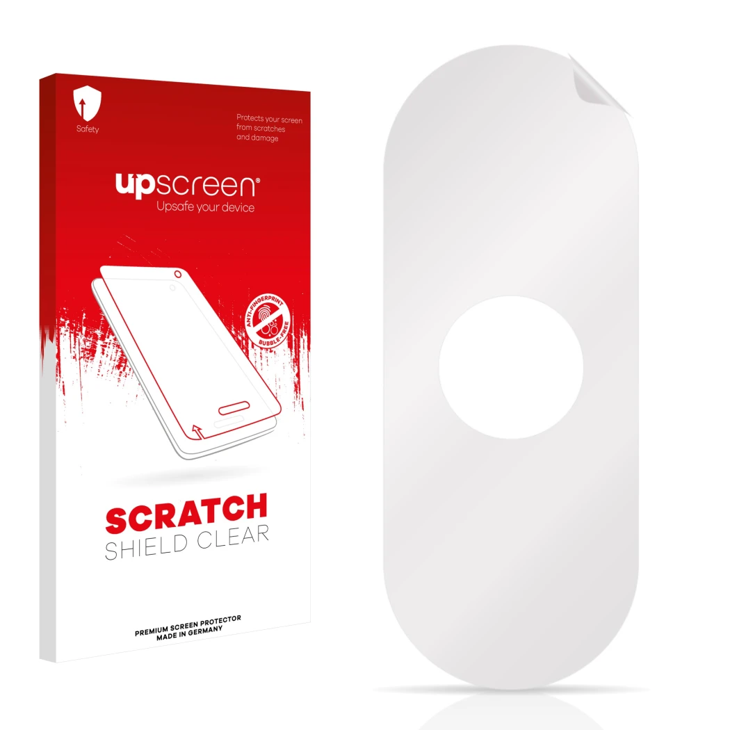 Front side of a product packaging with the brand logo upscreen. Next to it is the corresponding screen protector.