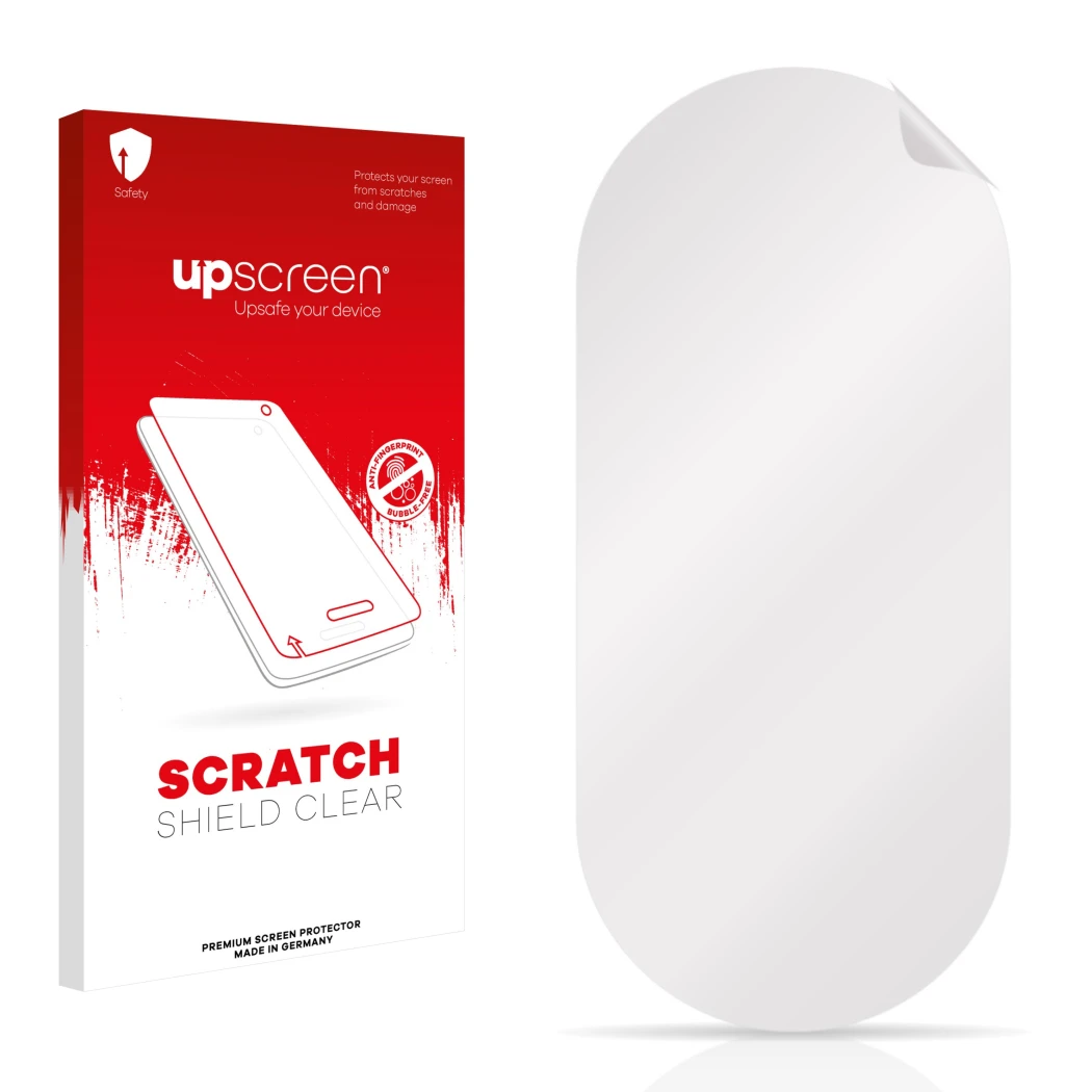 Front side of a product packaging with the brand logo upscreen. Next to it is the corresponding screen protector.