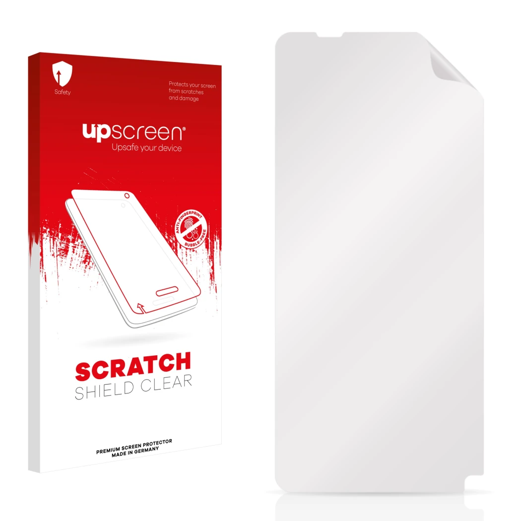 Front side of a product packaging with the brand logo upscreen. Next to it is the corresponding screen protector.