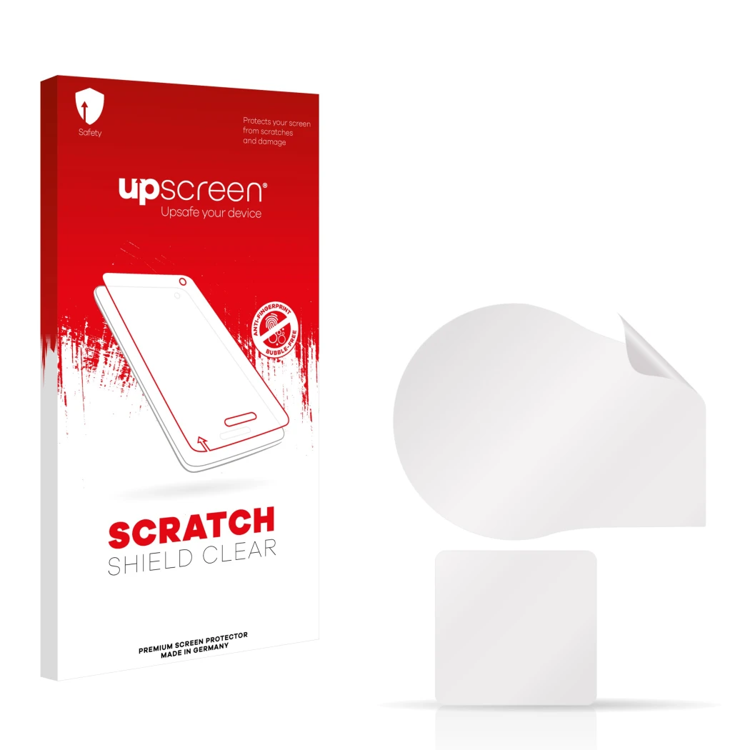 Front side of a product packaging with the brand logo upscreen. Next to it is the corresponding screen protector.
