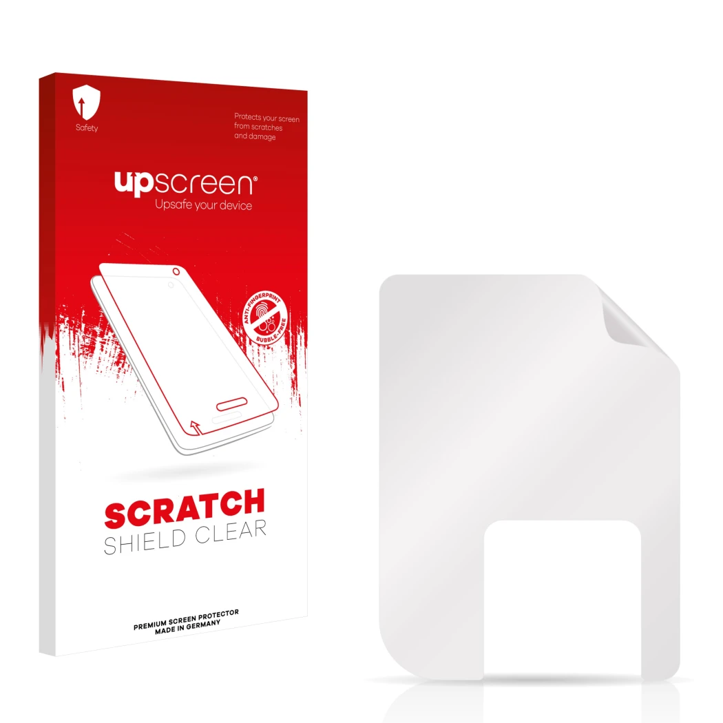Front side of a product packaging with the brand logo upscreen. Next to it is the corresponding screen protector.