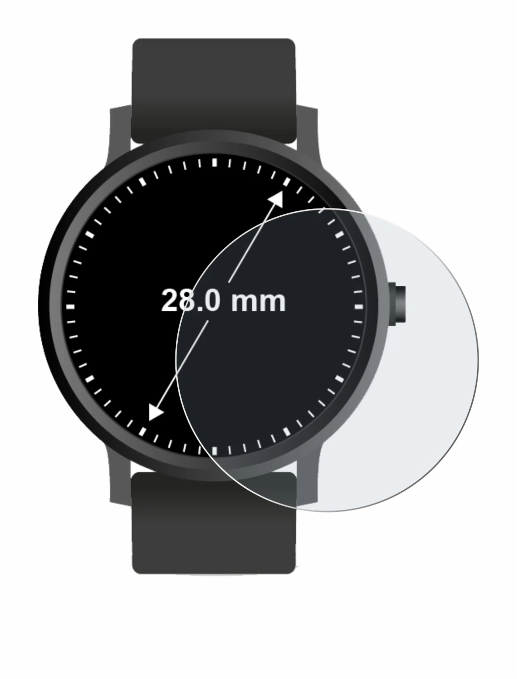 Image of the device Watches (Circular, ø: 28 mm) with a wide variety of screen protectors.