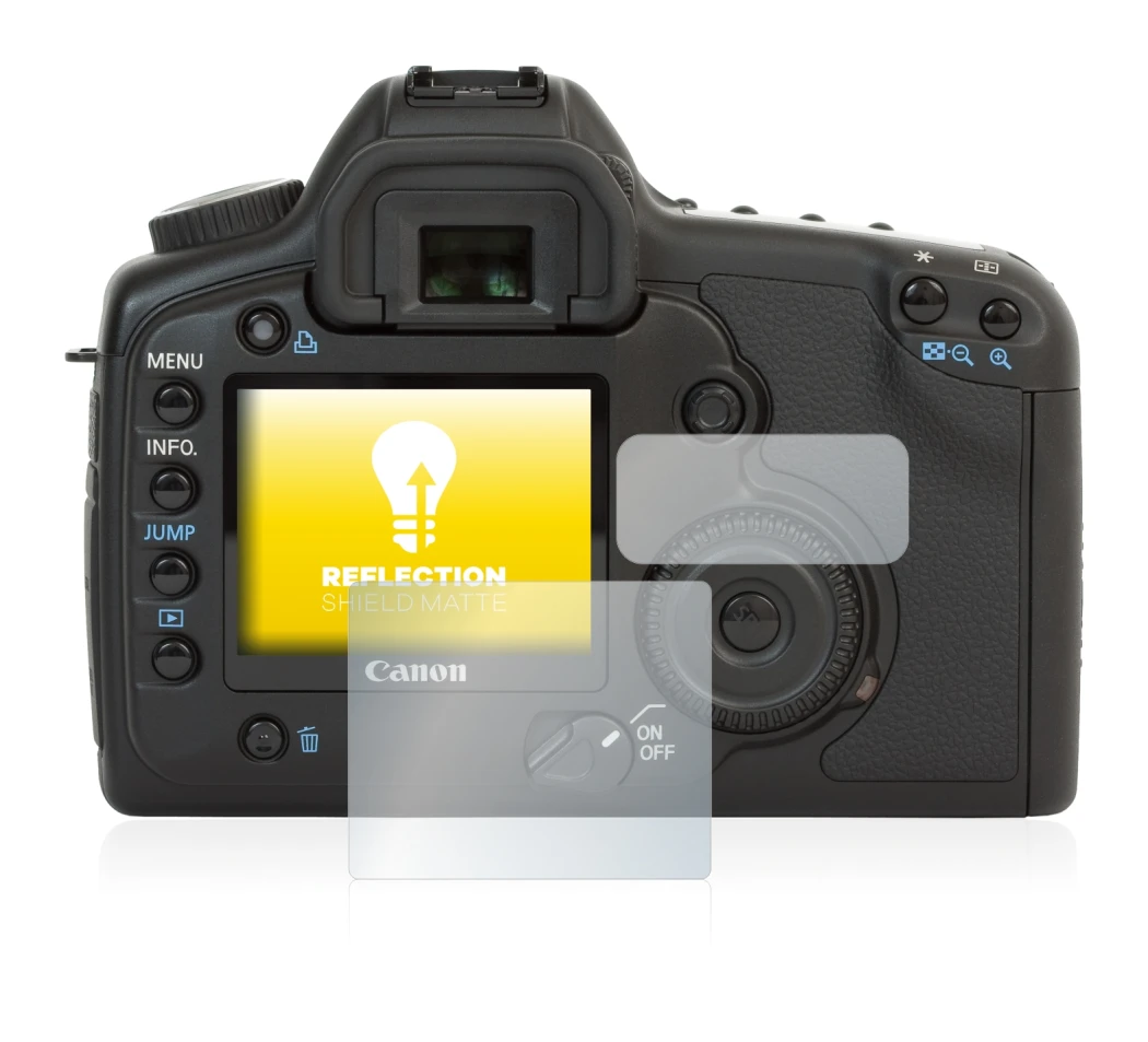 Image of the device Canon EOS 5D with a wide variety of screen protectors.