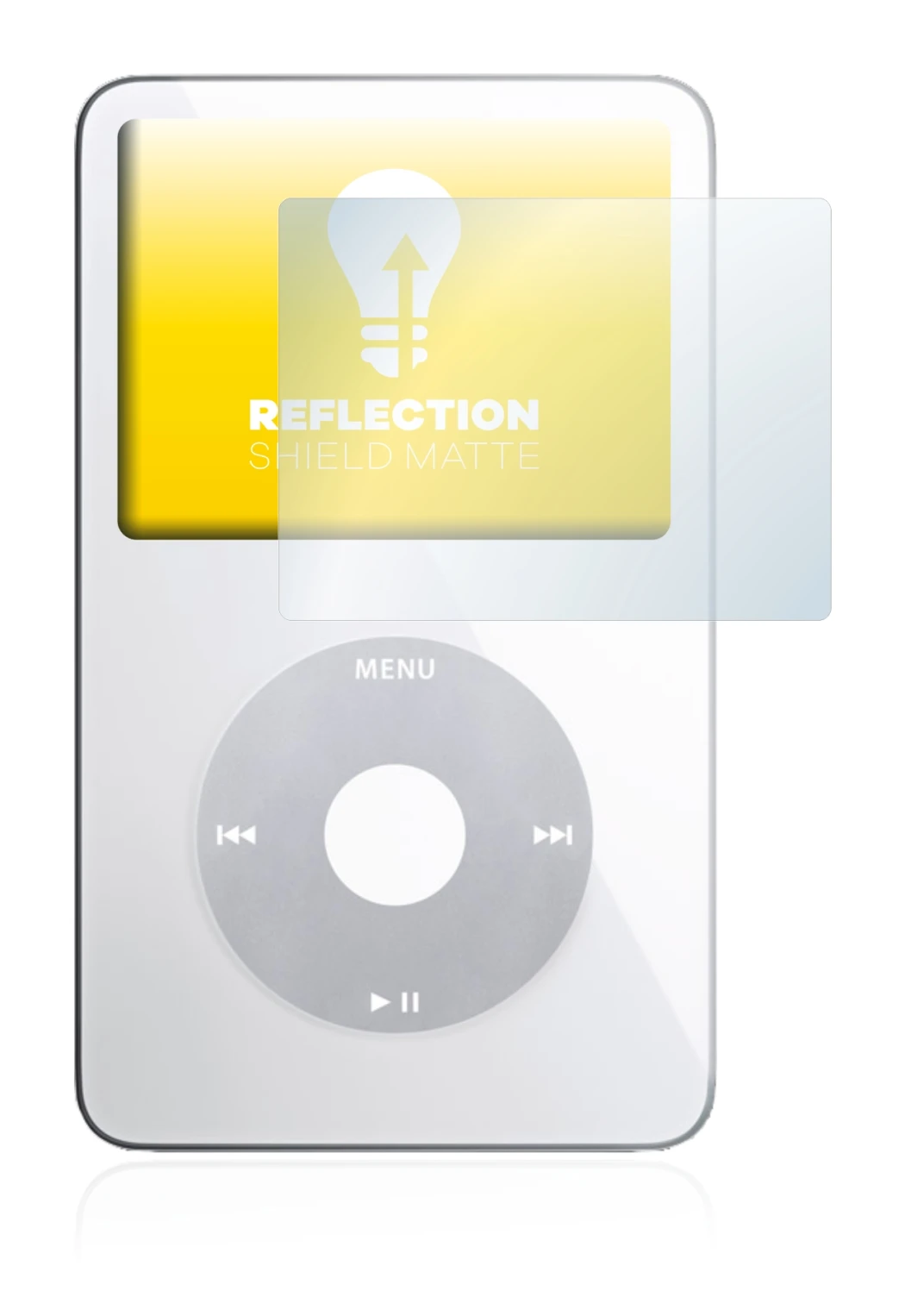 Image of the device Apple iPod classic video Display (5th. Gen.) with a wide variety of screen protectors.