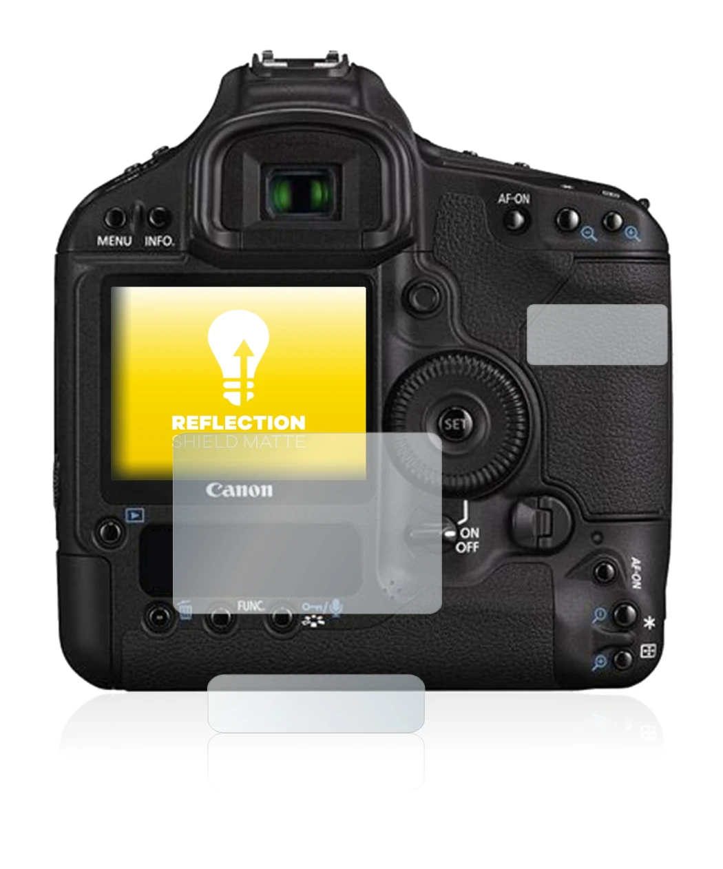 Image of the device Canon EOS 1D Mark III with a wide variety of screen protectors.