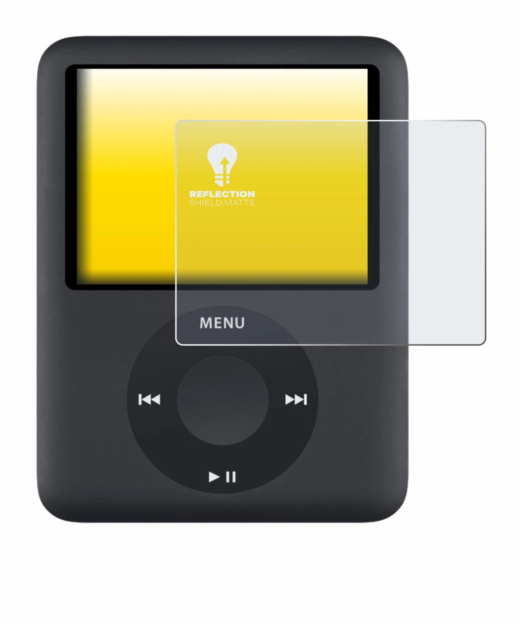 Image of the device Apple iPod nano (3th Gen.) with a wide variety of screen protectors.