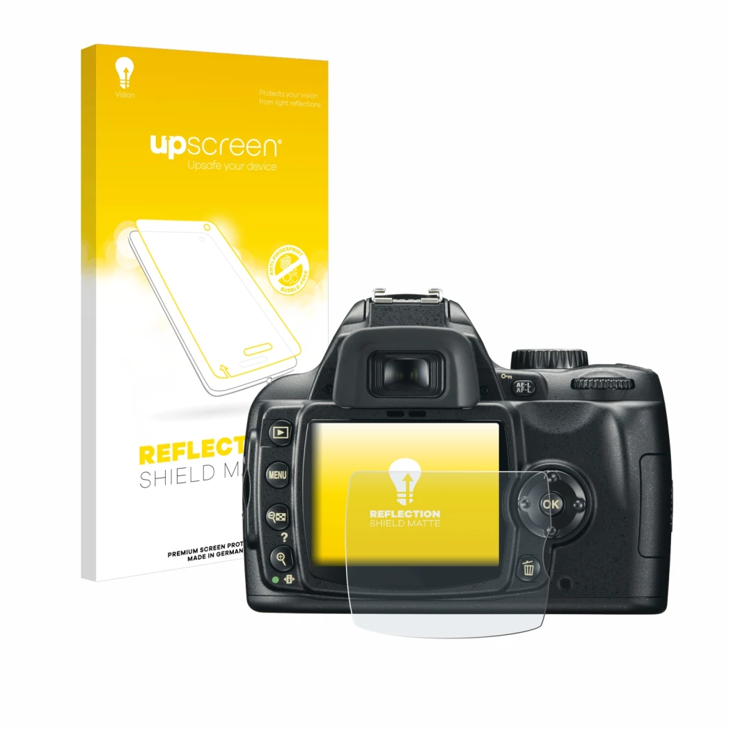 Front side of a product packaging with the brand logo upscreen. Next to it is the device Nikon D60 shown with the correspondin