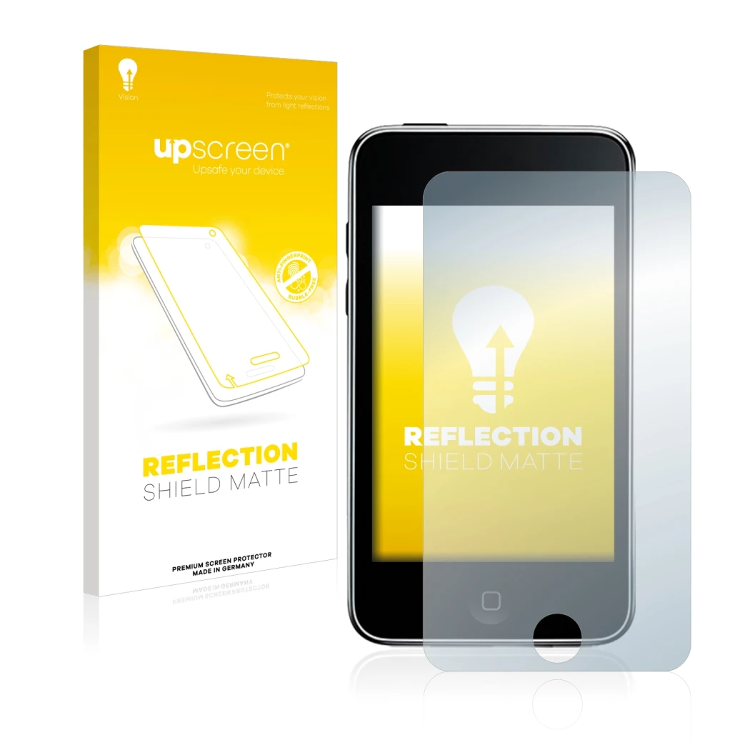 Front side of a product packaging with the brand logo upscreen. Next to it is the device Apple iPod Touch (2nd Gen.) shown wit