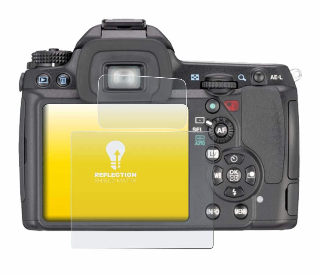 Image of the device Pentax K7, K-7 with a wide variety of screen protectors.